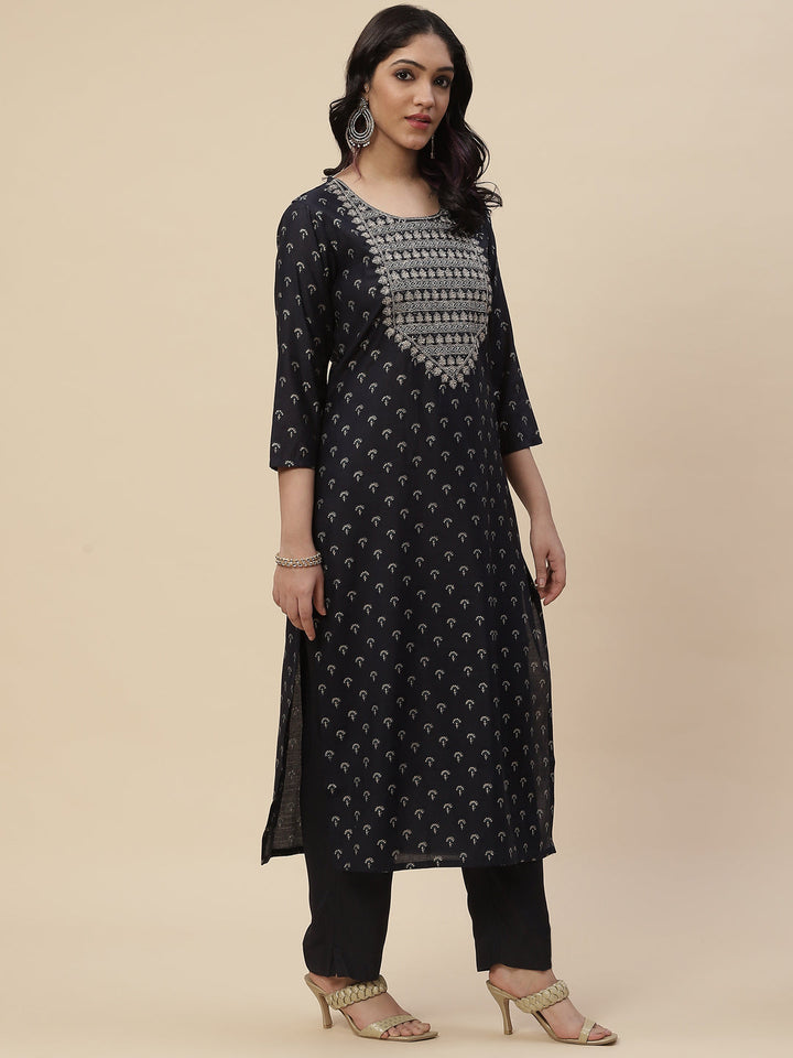Printed Chanderi Kurta With Pants &amp; Dupatta