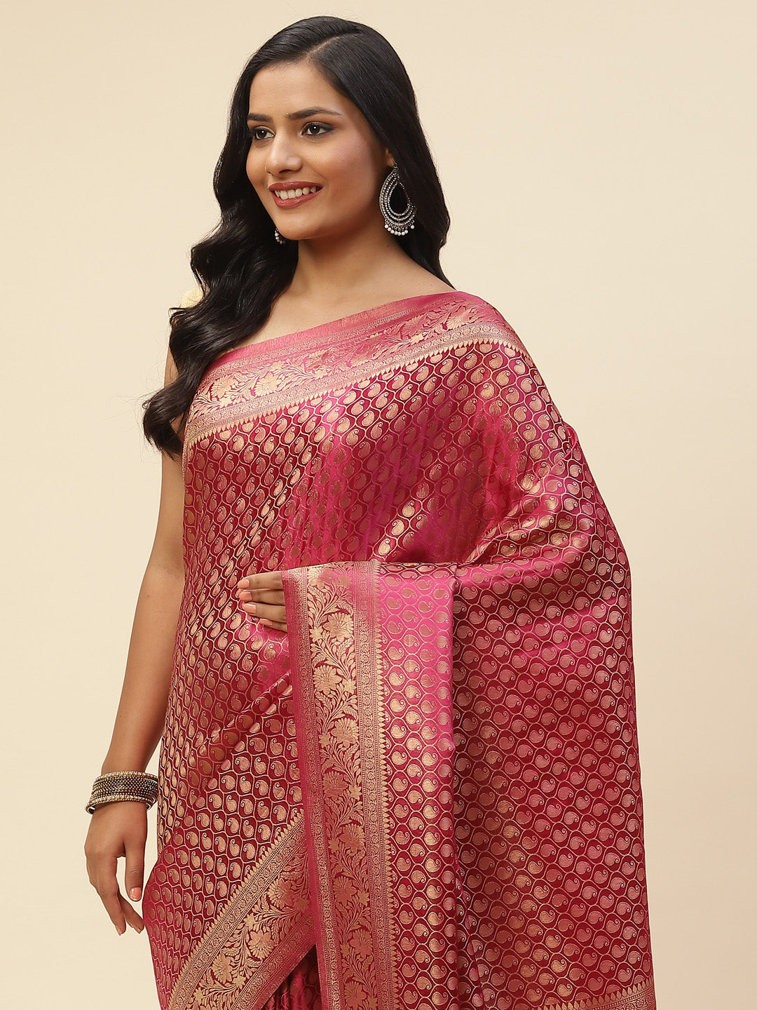 Brocade Zari Jaal Satin Woven Saree