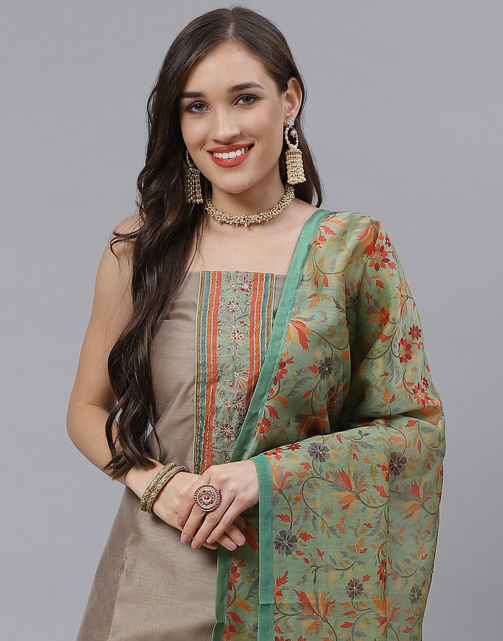 Chanderi Printed Suit Piece with floral dupatta