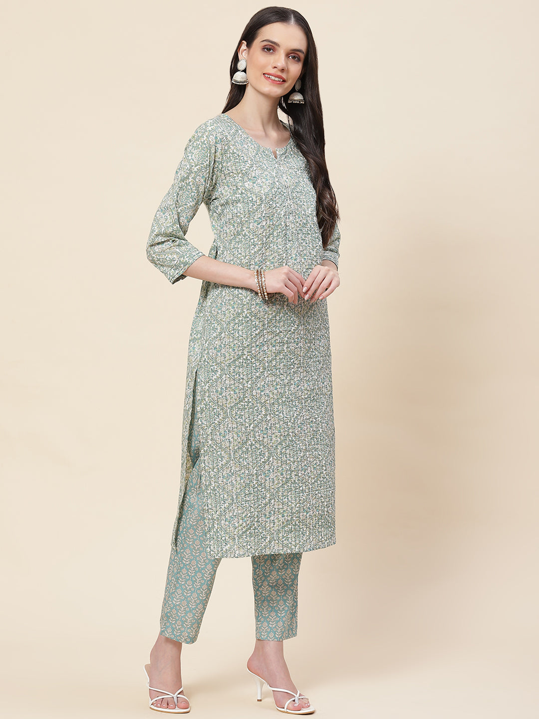 Printed Cotton Kurta With Pants