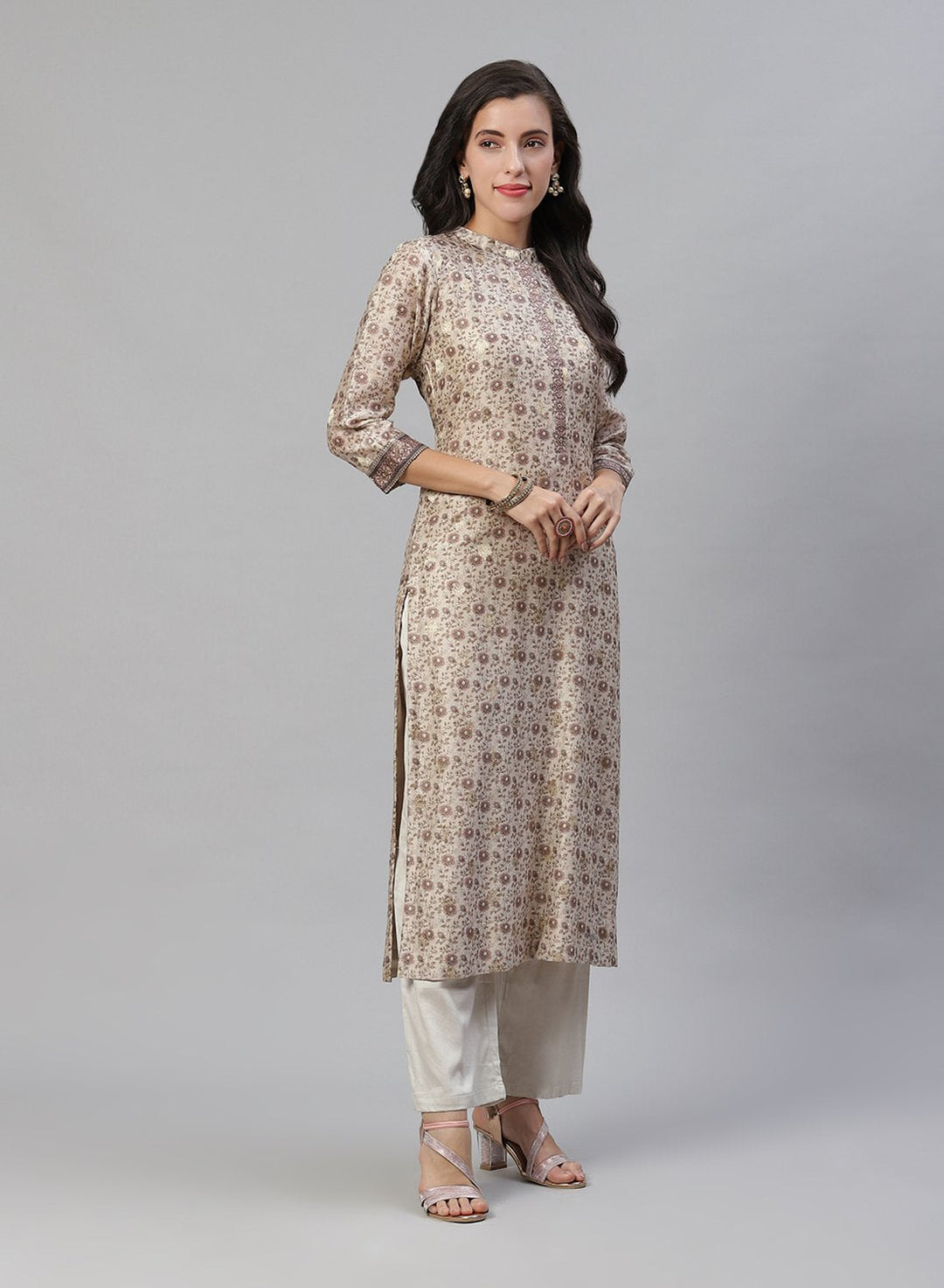 Printed Chanderi Kurti With Pant