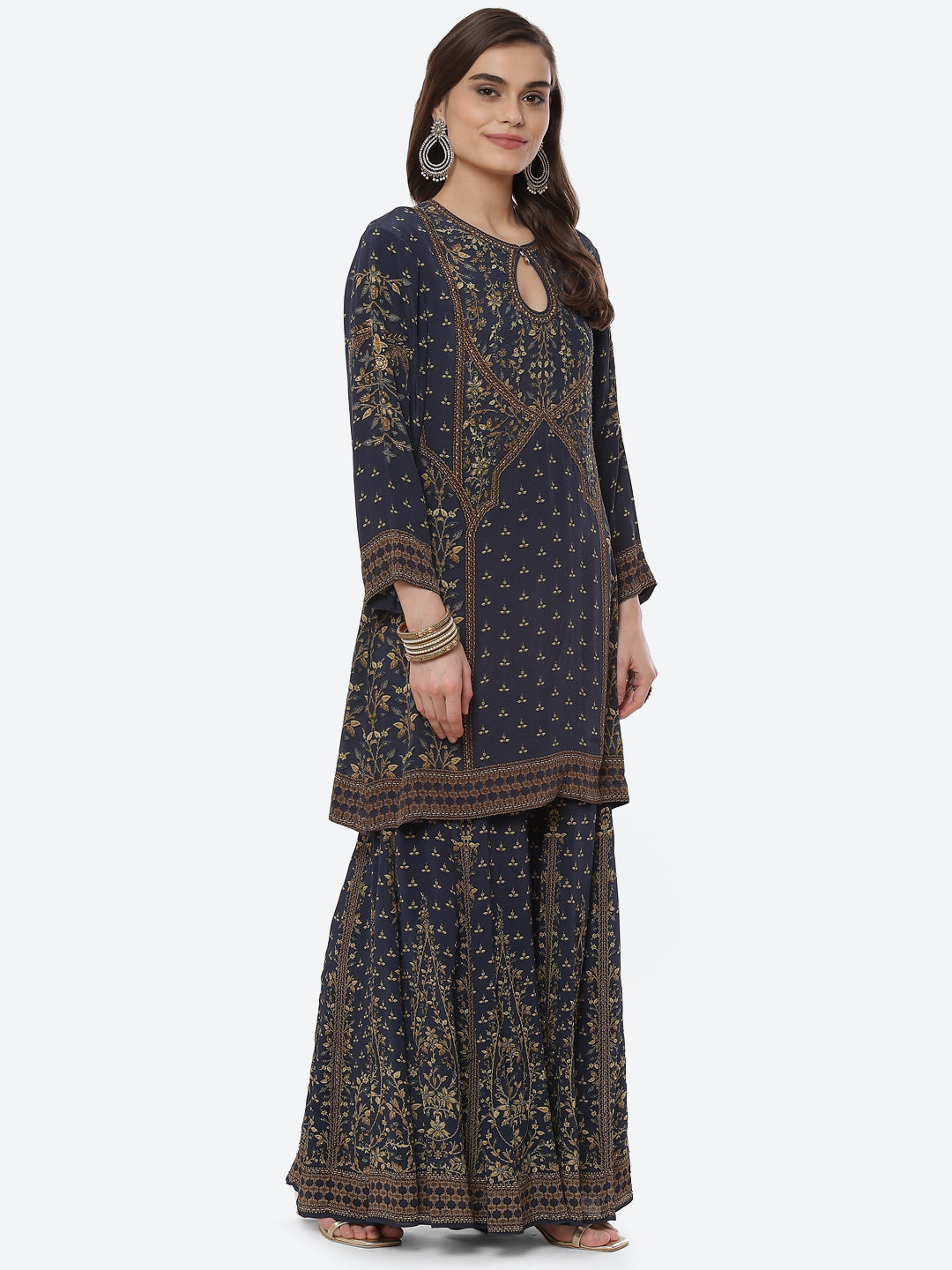 Digital Printed Crepe Kurta With Sharara &amp; Georgette Dupatta