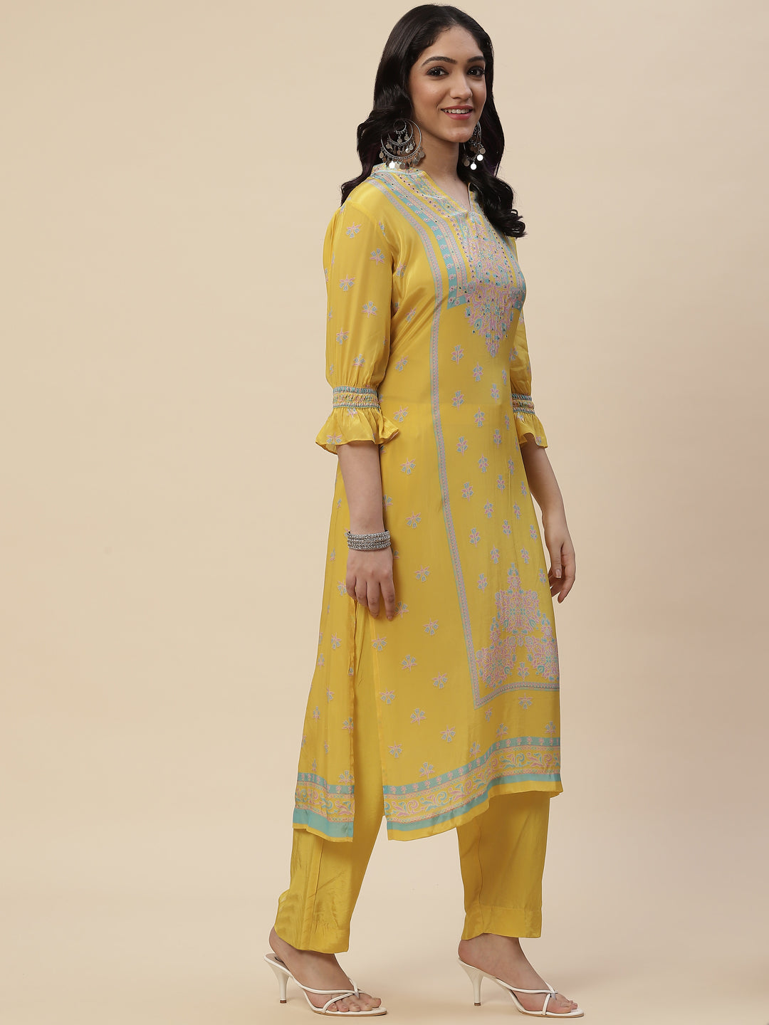 Sequin Printed Crepe Kurta With Pants