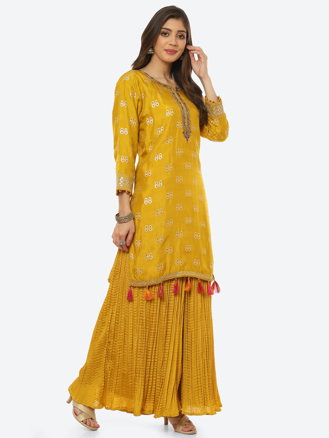 Zari Booti Neck Zari Embroidered Handloom Kurta With Garara &amp; Dupatta