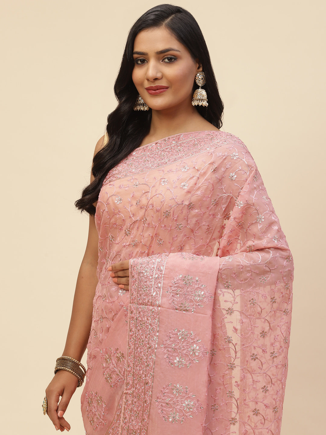 Resham Jaal Embroidered Organza Saree