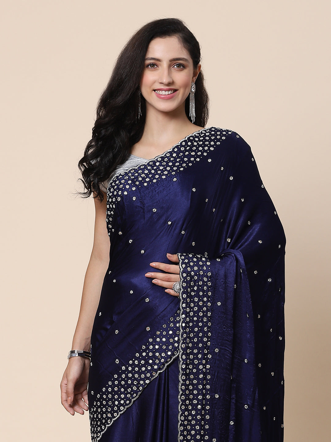 Stone Booti Pure Satin Embroided Saree