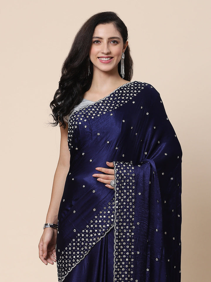 Stone Booti Pure Satin Embroided Saree