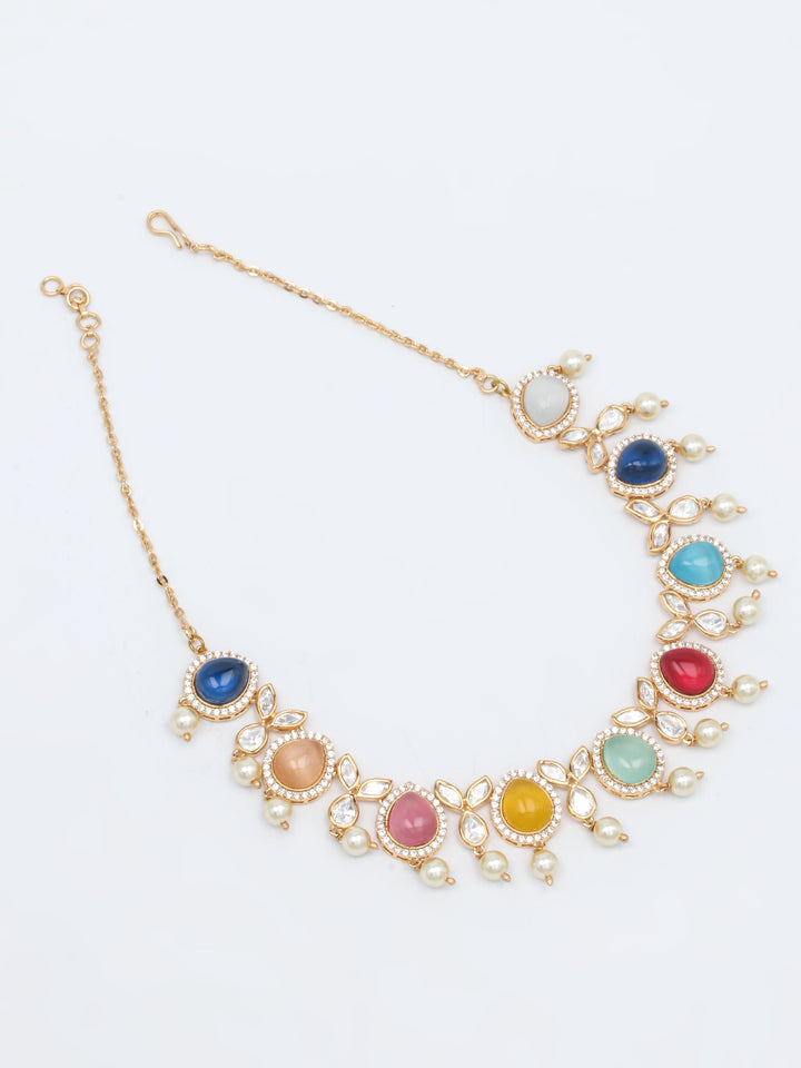 Multicolor Stone Necklace Set With Earrings