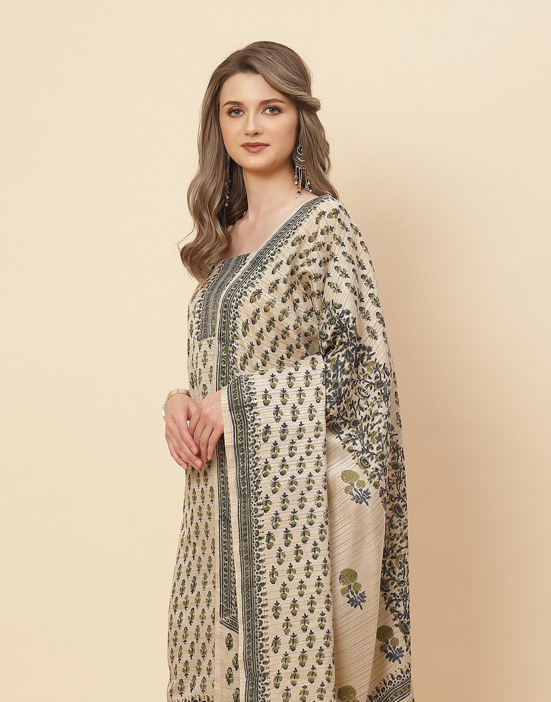 Printed Chanderi Suit Piece With Chanderi Printed Dupatta