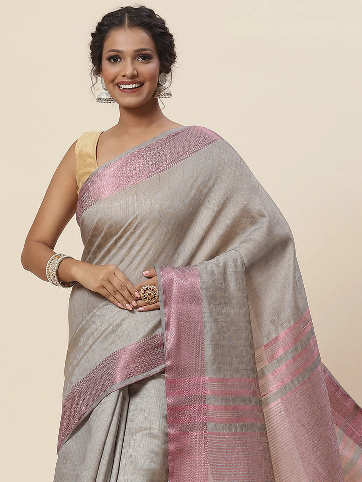 Plain Zari Border Handloom Woven Saree