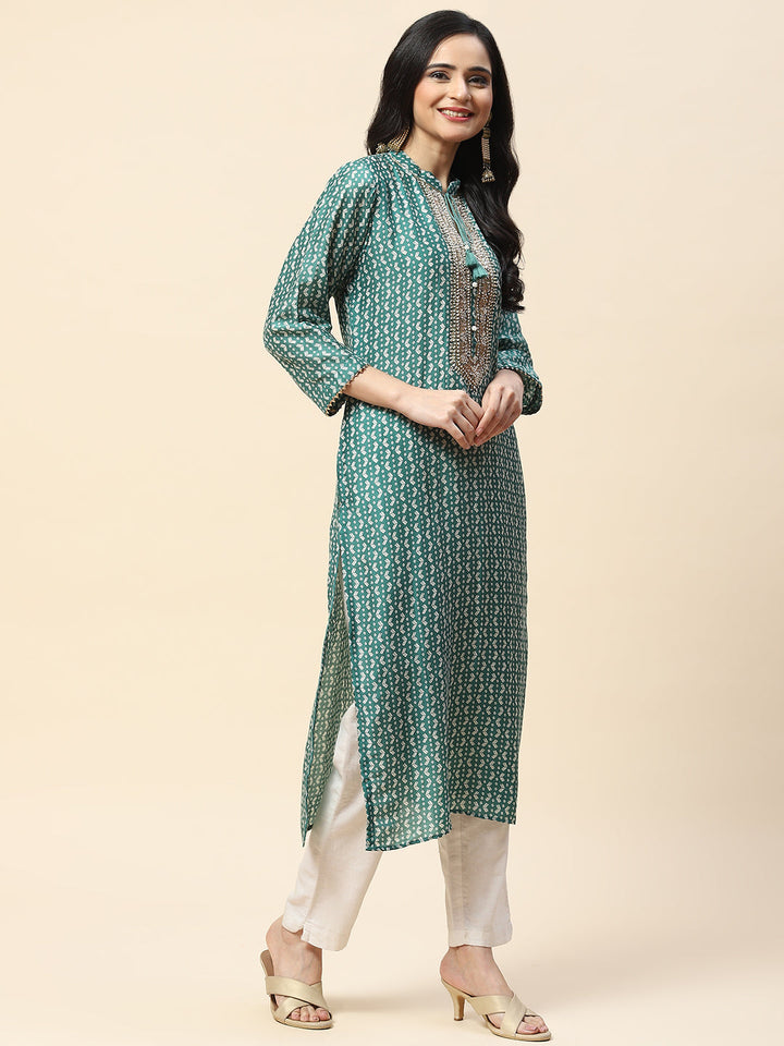 Printed With Yoke Embroidered Muslin Kurta