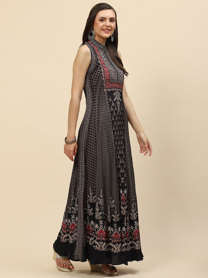Digital Printed Crepe Gown Dress