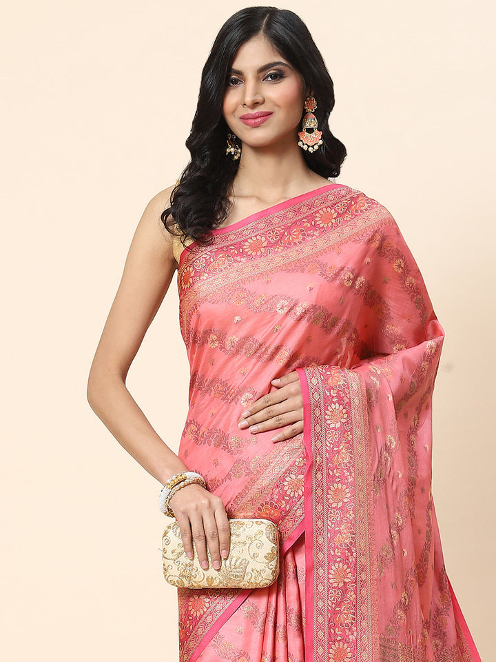 Floral Zari Jaal Tussar Woven Saree