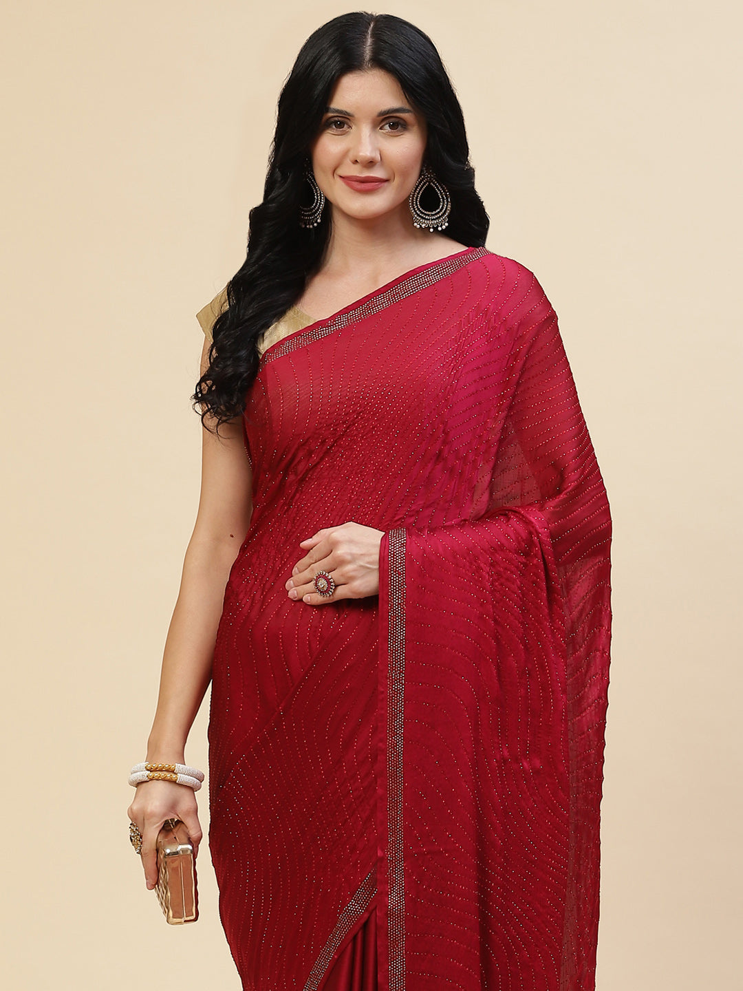 Resham Border Embroidered Chiffon Saree