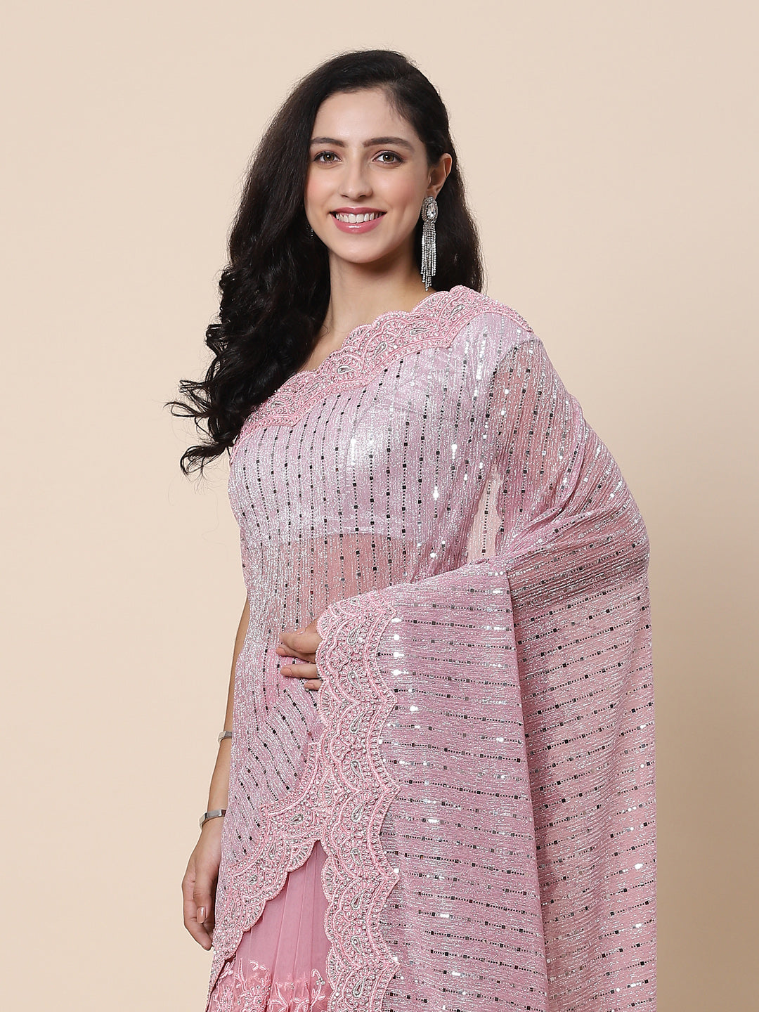 Stone work Handloom Net Embroidered Saree