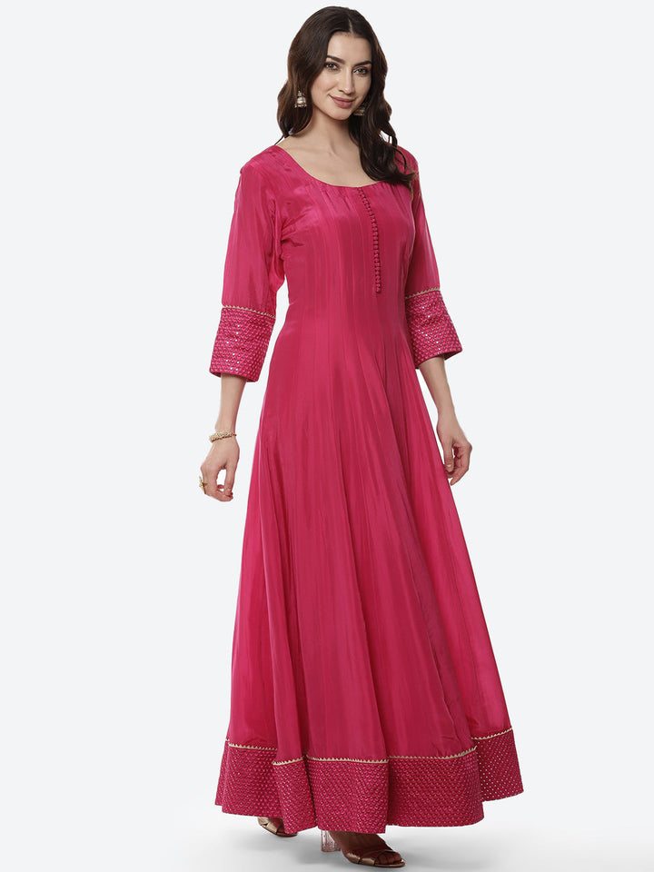 Embroidered Handloom Dupion Anarkali Stitched Salwar Kameez With Sequence Chiffon Dupatta