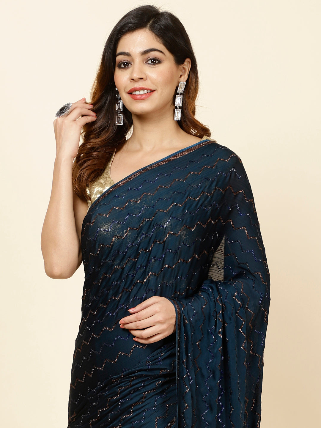 Stone Embroidered Chiffon Saree