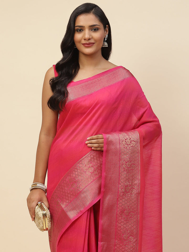 Plain Zari Border Cotton Woven Saree