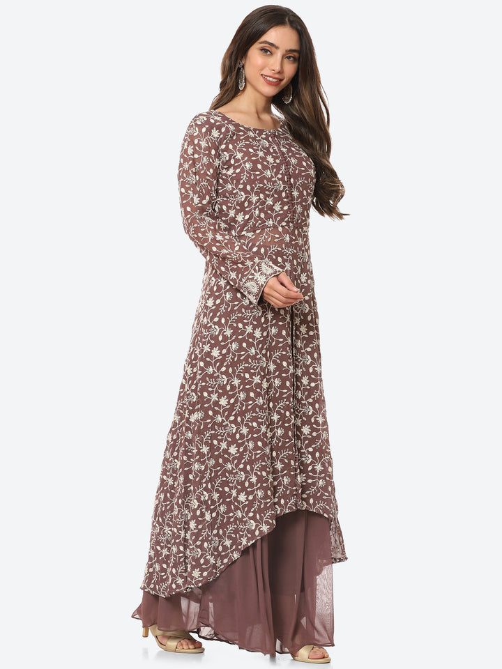 Resham Jaal Georgette Kurta With Palazzo &amp; Dupatta