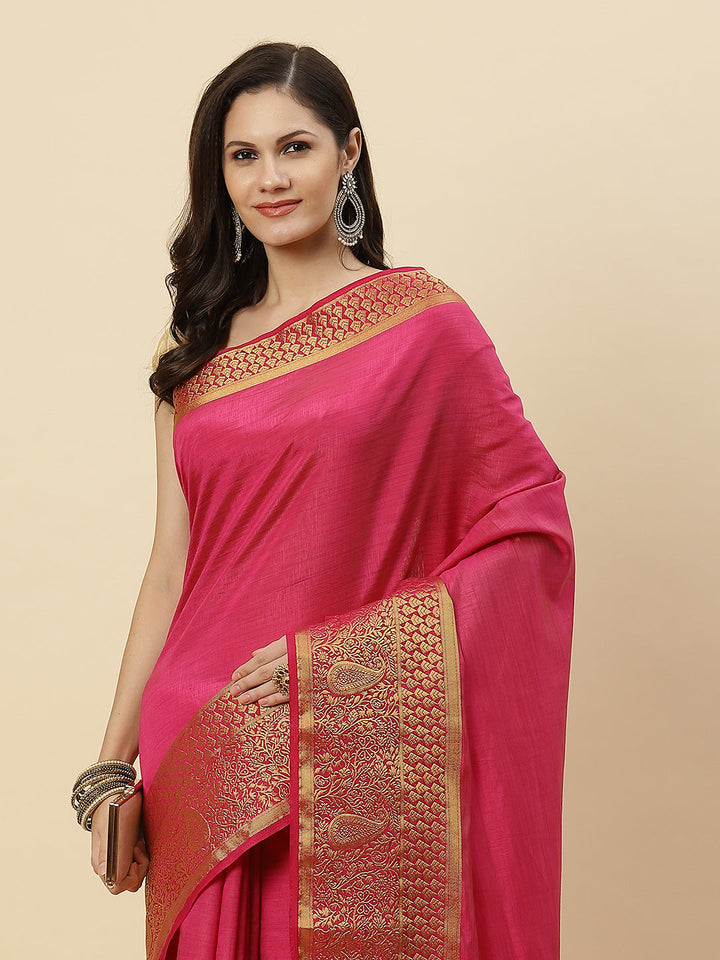 Plain Zari Border Art Handloom Woven Saree