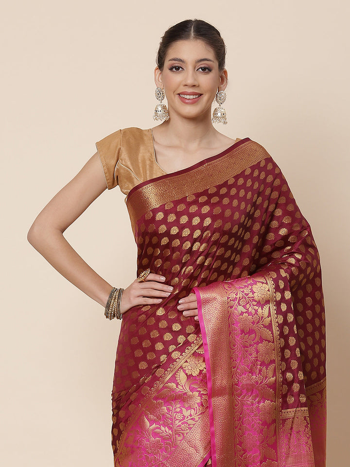 Zari Border Booti Work Art Handloom Woven Saree