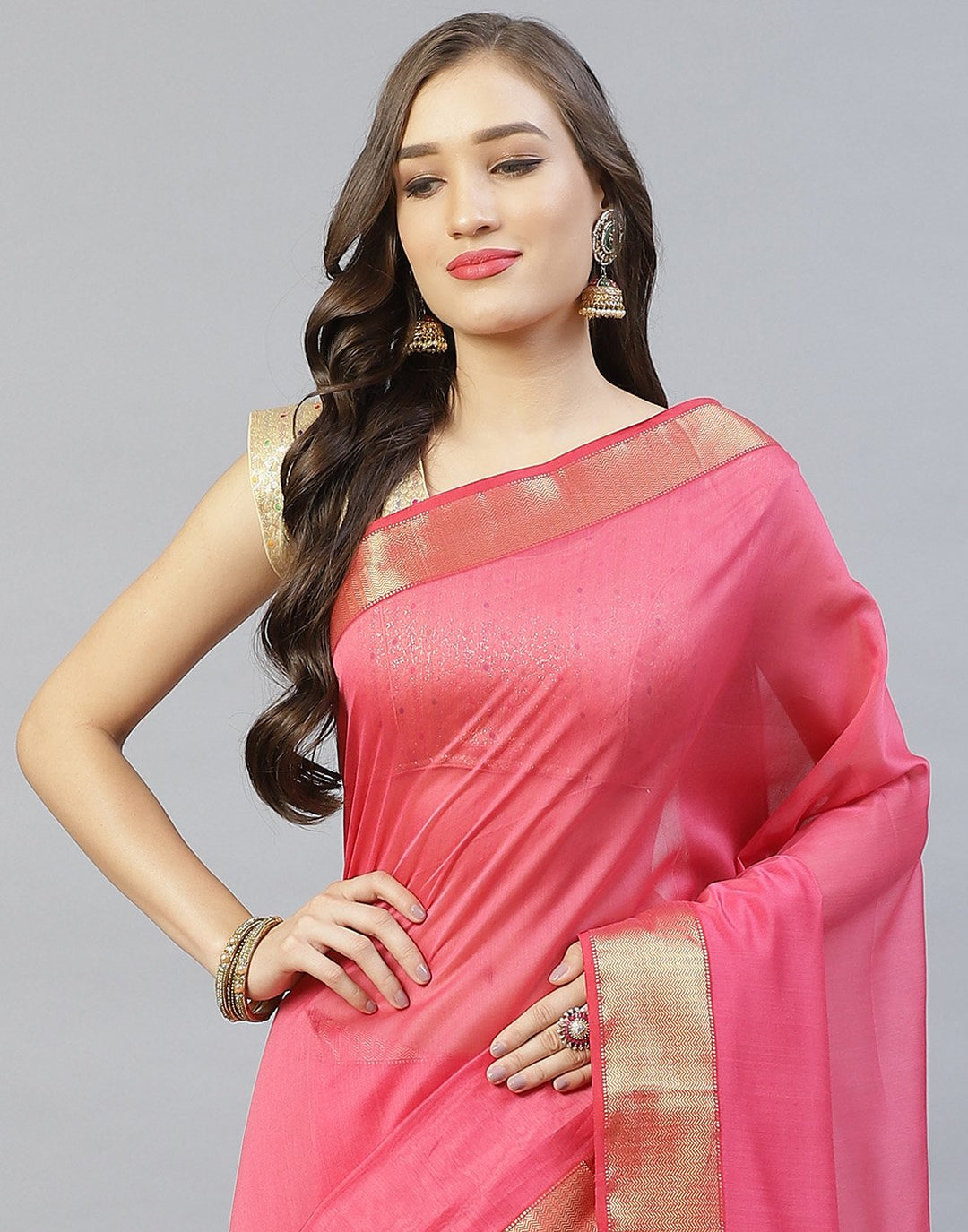 Woven Cotton Pink and Lake Blue Saree