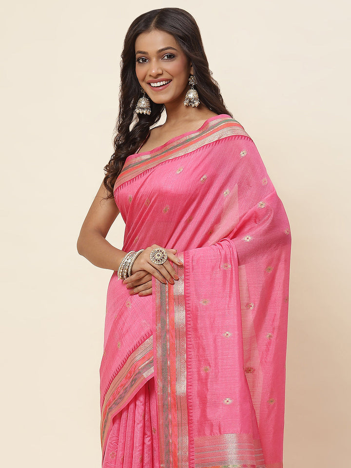 Zari Border Booti Woven Handloom Saree