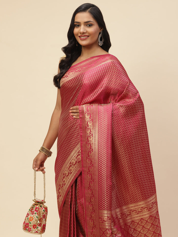 Brocade Zari Booti Satin Woven Saree