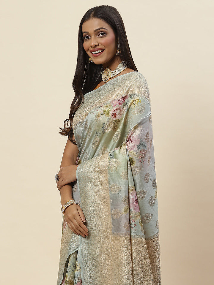 Digital Floral Printed Tussar Saree