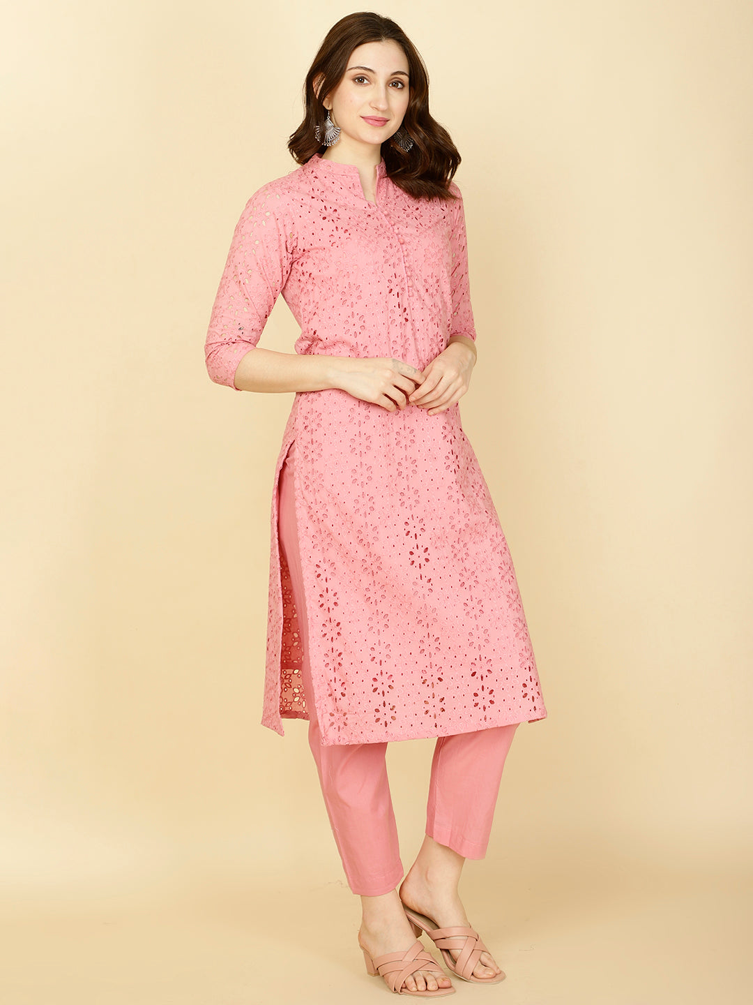 Schiffli Embroidery Cotton kurta With Pants