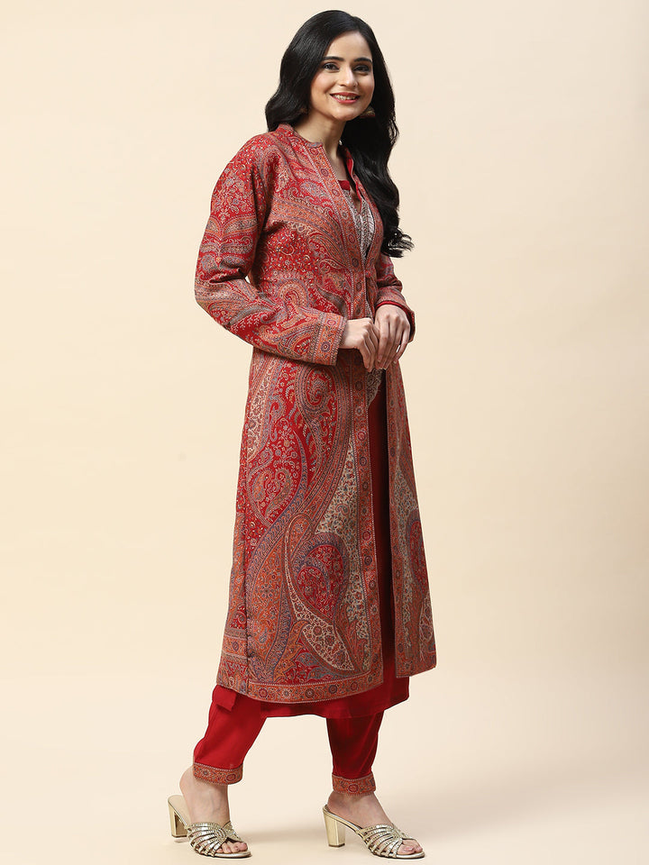 Resham Jaal Woven Pashmina Kurta With Pants &amp; Jacket