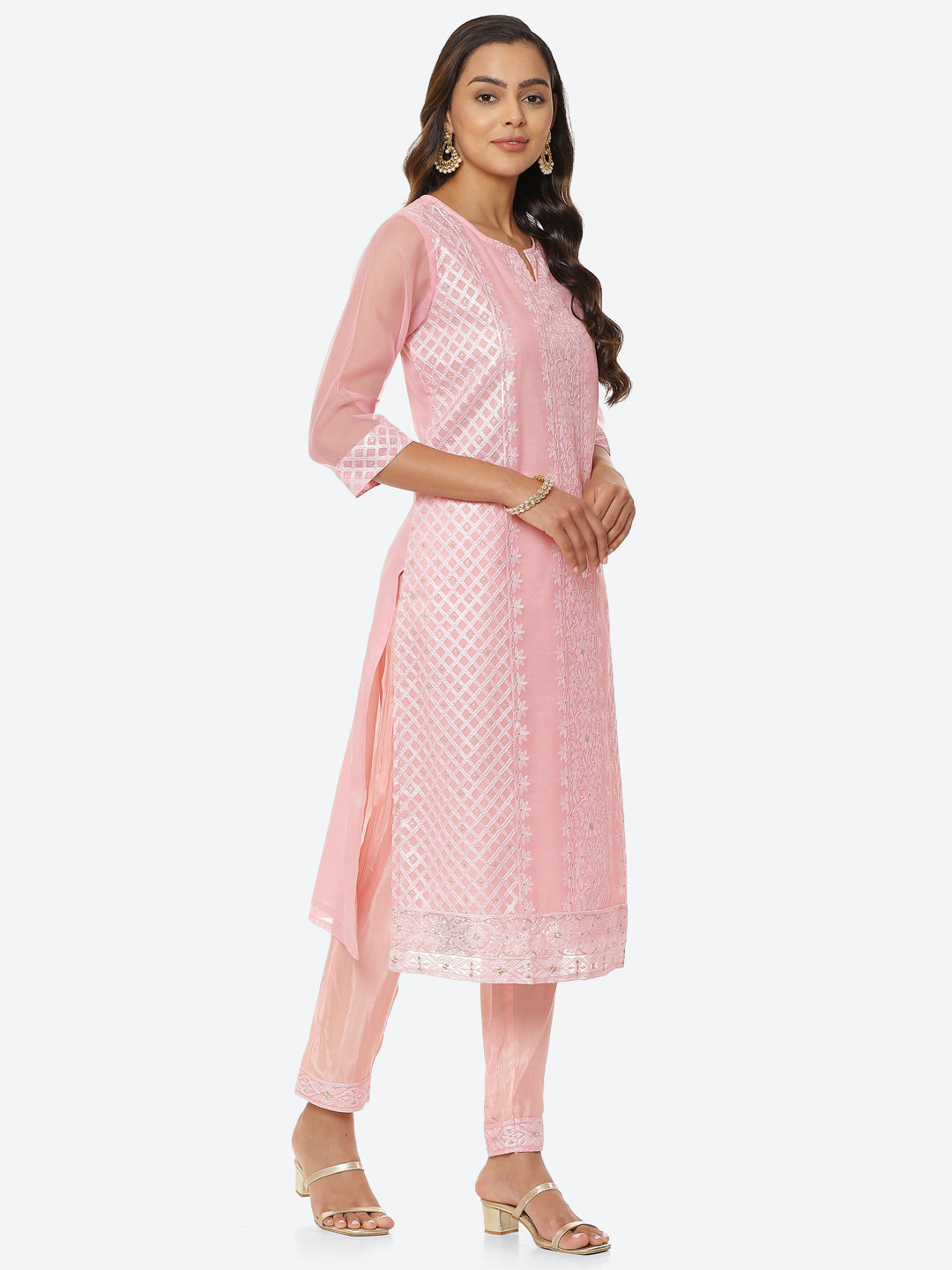 Resham Booti Organza Kurta With Pant &amp; Dupatta