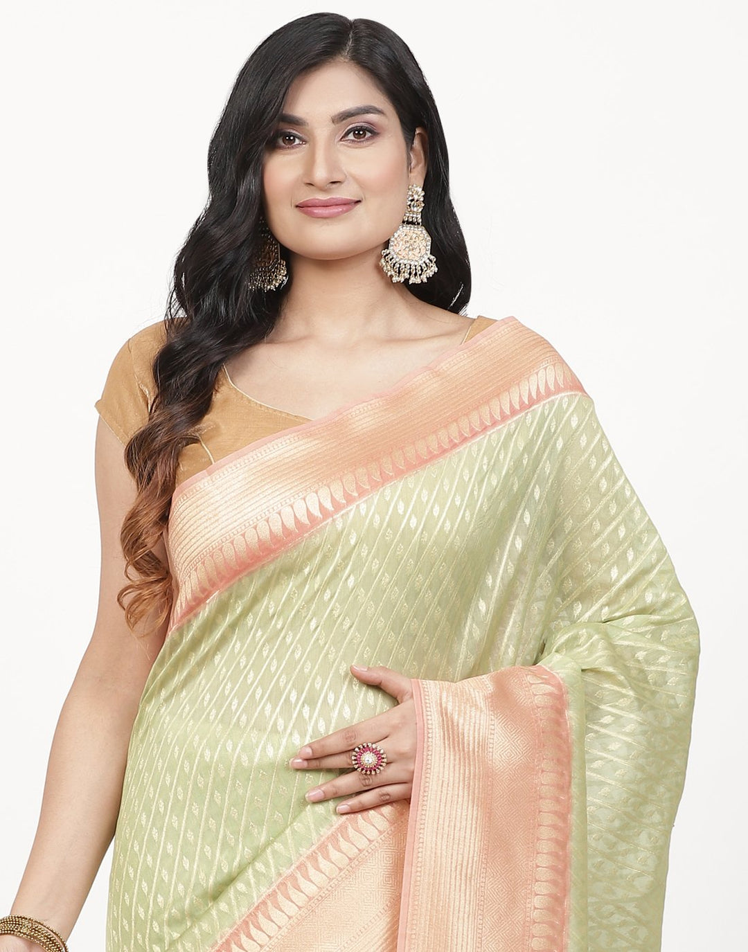 MBZ Meena Bazaar-Woven Cotton saree With Zari Boder Booti