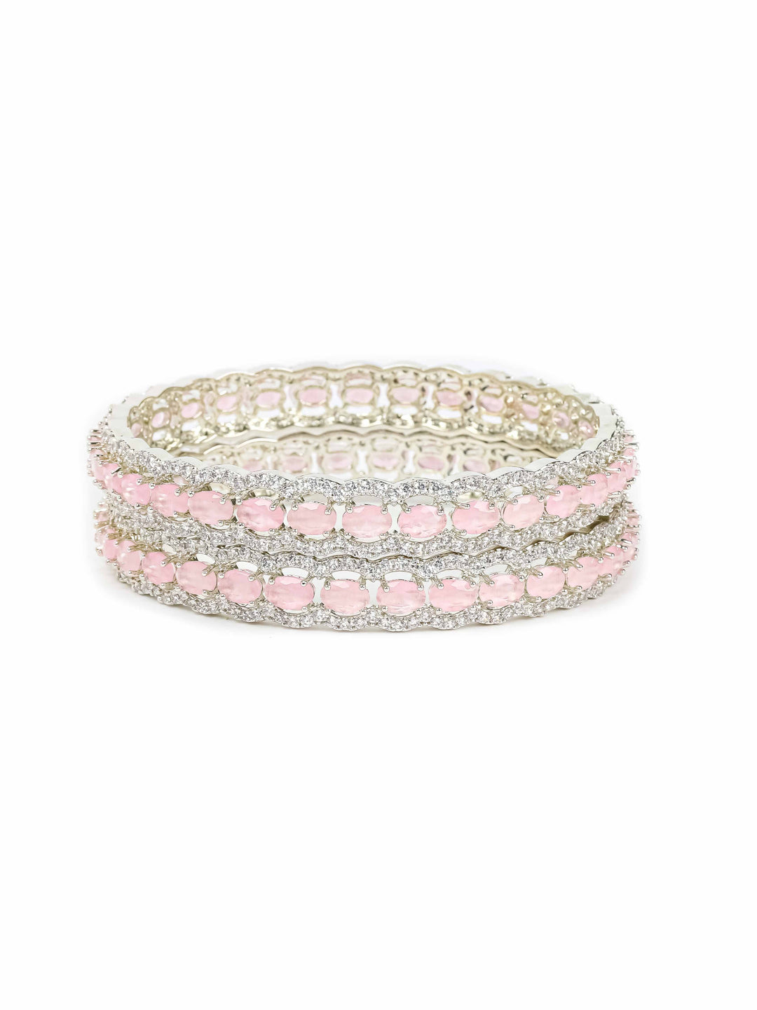 Silver &amp; Pink AD Bangles Set