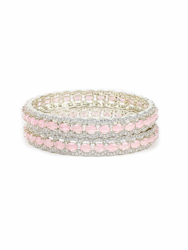 Silver &amp; Pink AD Bangles Set