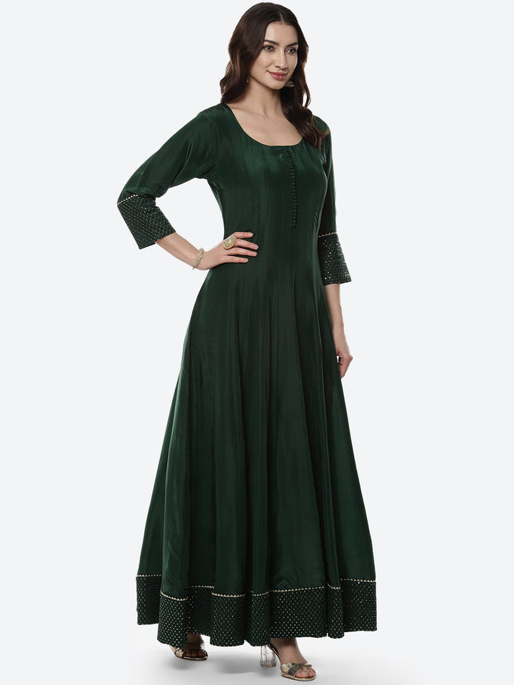 Embroidered Handloom Dupion Anarkali Stitched Salwar Kameez With Sequence Chiffon Dupatta