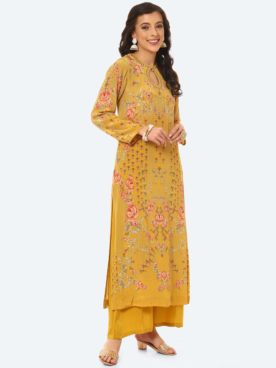 Digital Printed Crepe Kurta With Palazzo &amp; Georgette Dupatta