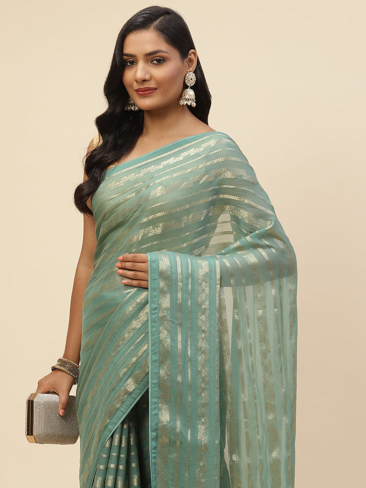 Zari Jaal Organza Plain Saree