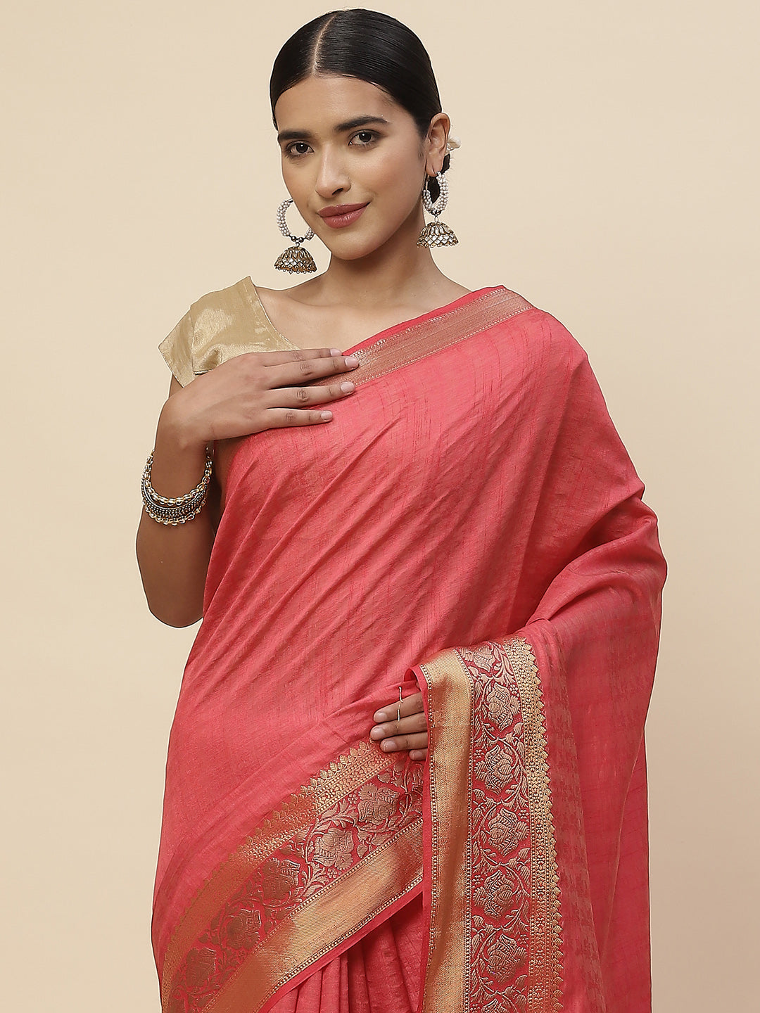Plain Zari Border Handloom Woven Saree