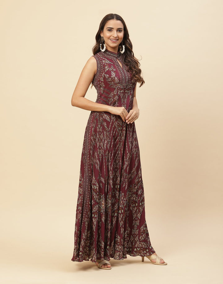Floral Digital Printed Crepe Gown