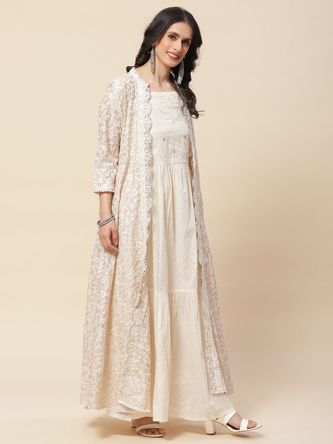 Embroidered Cotton Gown With Jacket