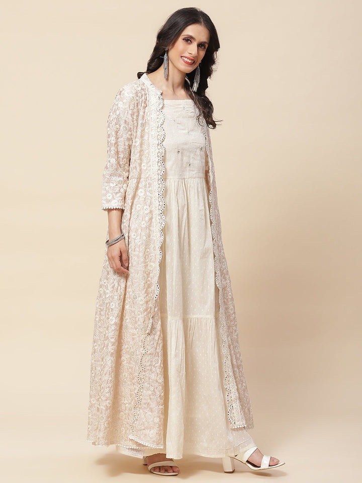 Embroidered Cotton Gown With Jacket