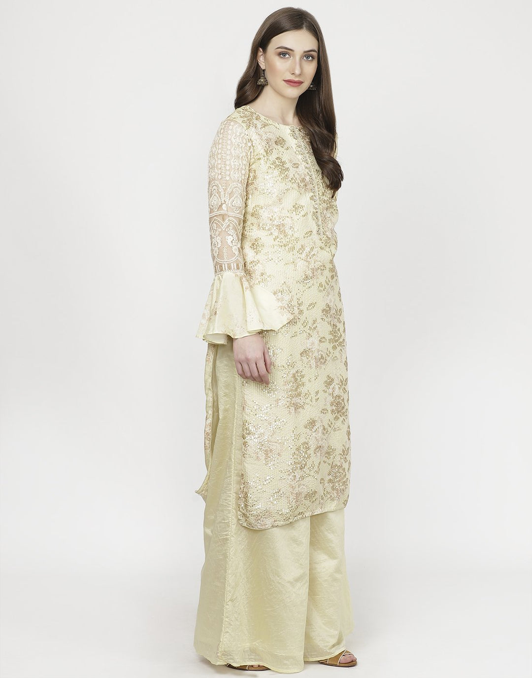 MBZ Meena Bazaar-Lemon Cotton Chanderi Salwar Kameez