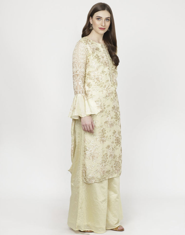 MBZ Meena Bazaar-Lemon Cotton Chanderi Salwar Kameez