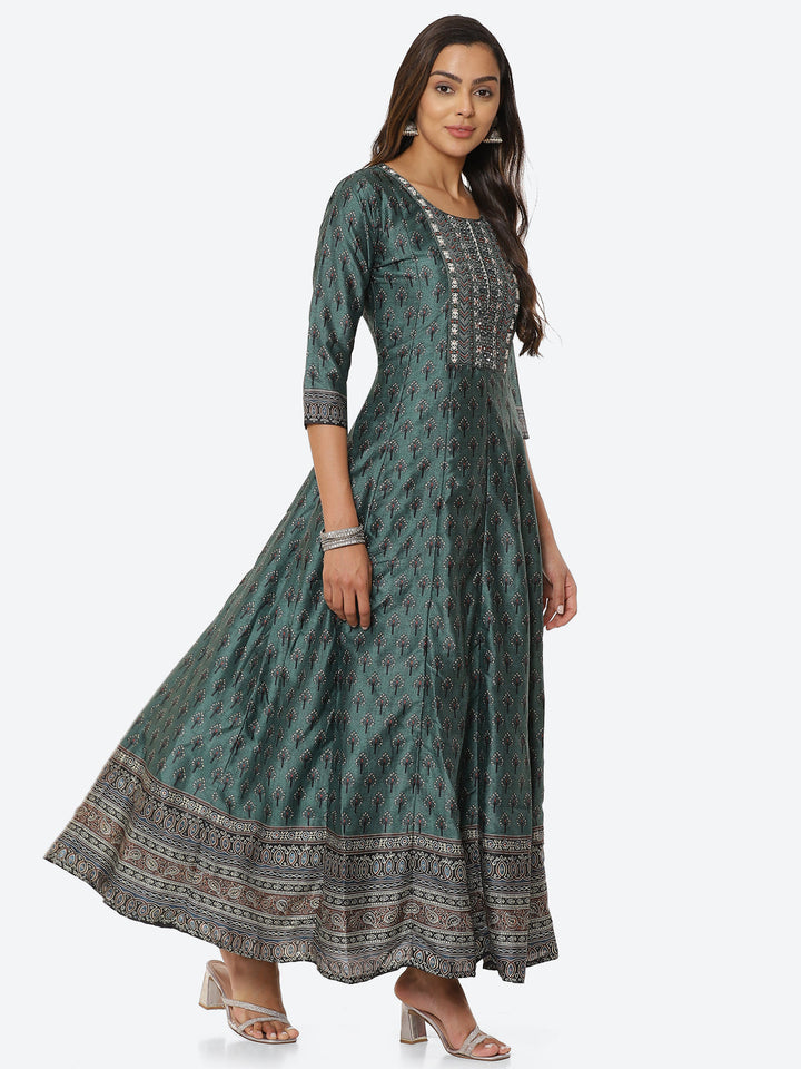 Mirror Neck Embroidered Printed Handloom Kurta