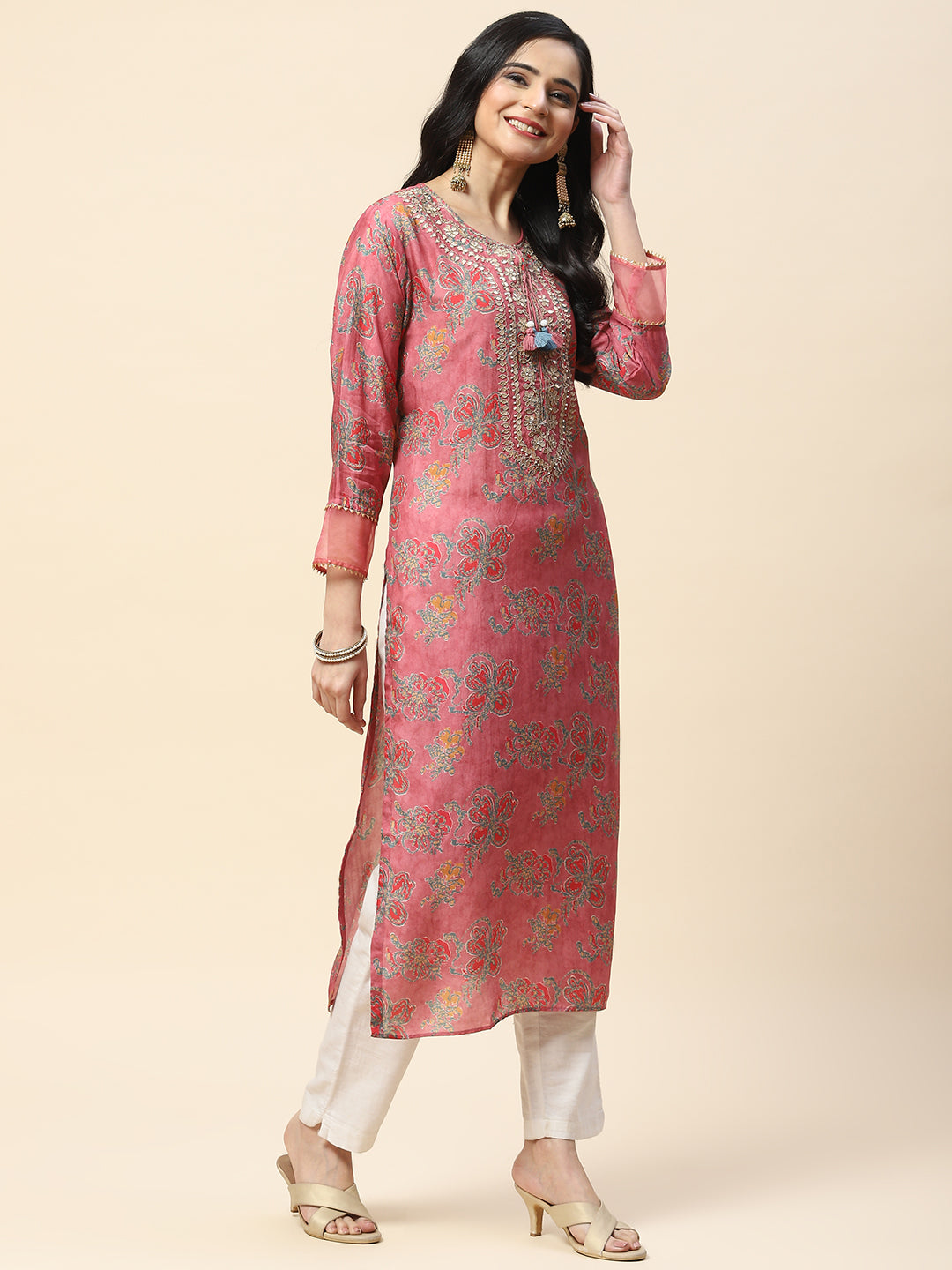 Printed With Yoke Embroidered Muslin Kurta