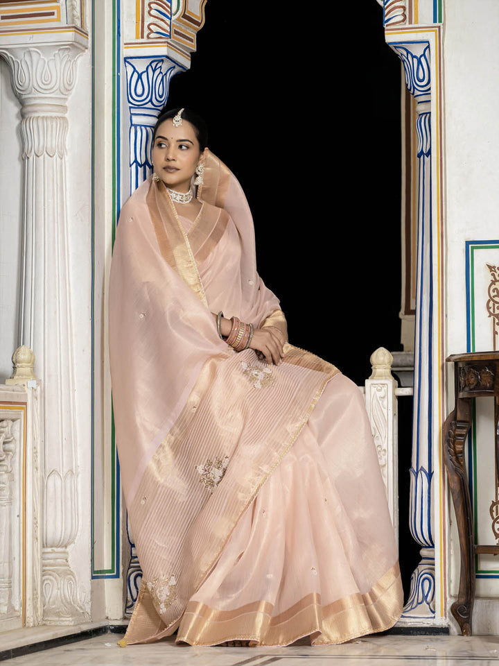 Plain Woven Border Linen Saree