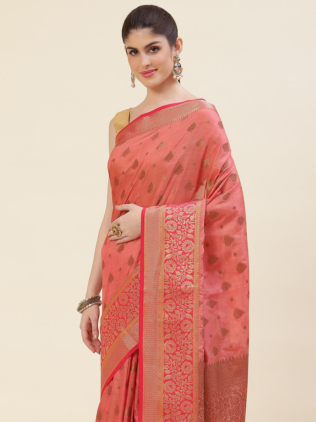 Zari Border Booti Handloom Woven Saree