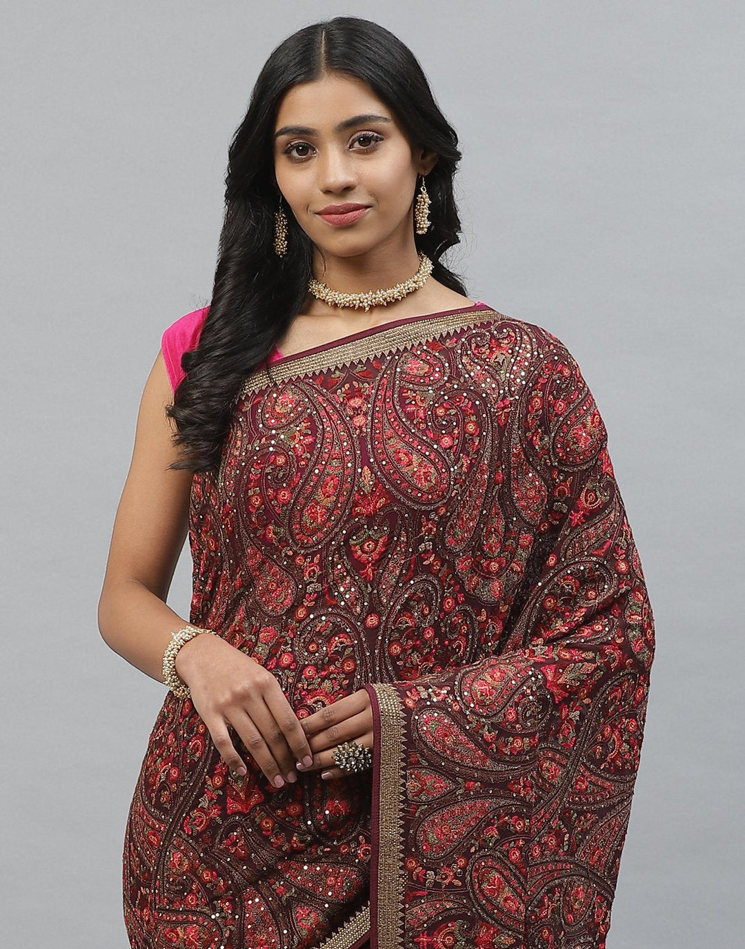 Georgette Saree With Kashmiri Work