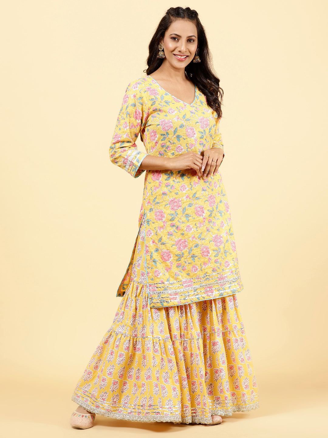Printed Cotton Kurta With Garara